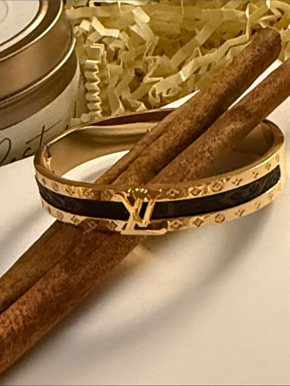 Gold and Brown Monogram Bangle Bracelet - Picture 4 of 8